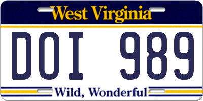 WV license plate DOI989