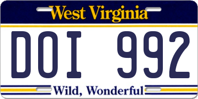 WV license plate DOI992
