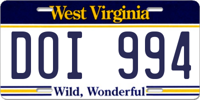WV license plate DOI994