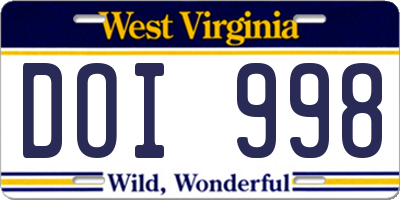WV license plate DOI998