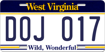 WV license plate DOJ017