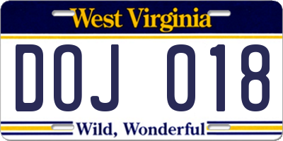 WV license plate DOJ018