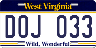 WV license plate DOJ033