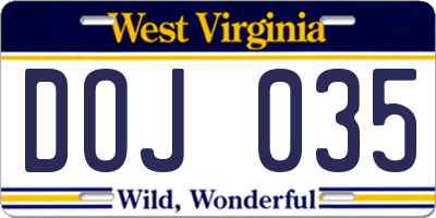 WV license plate DOJ035