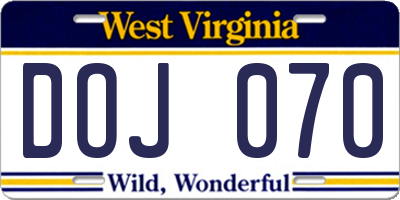 WV license plate DOJ070