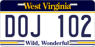 WV license plate DOJ102