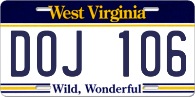 WV license plate DOJ106