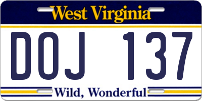 WV license plate DOJ137