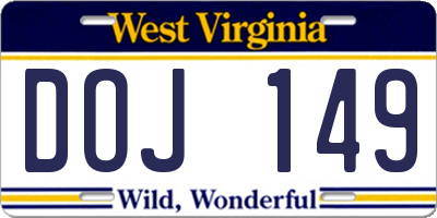 WV license plate DOJ149