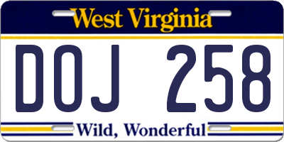 WV license plate DOJ258