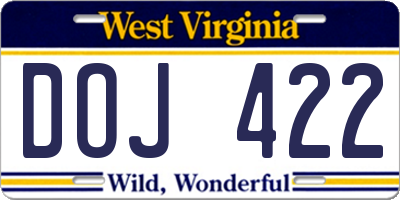 WV license plate DOJ422