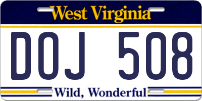 WV license plate DOJ508