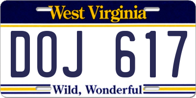 WV license plate DOJ617