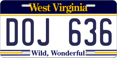 WV license plate DOJ636