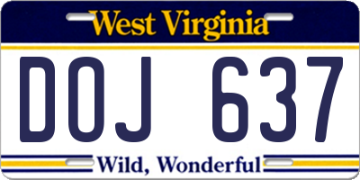 WV license plate DOJ637