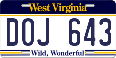 WV license plate DOJ643
