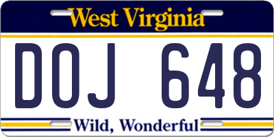 WV license plate DOJ648