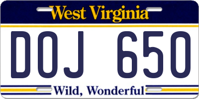 WV license plate DOJ650