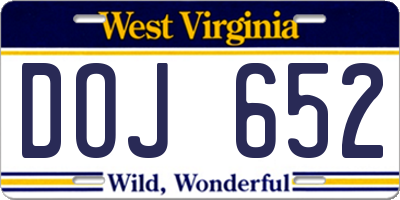 WV license plate DOJ652