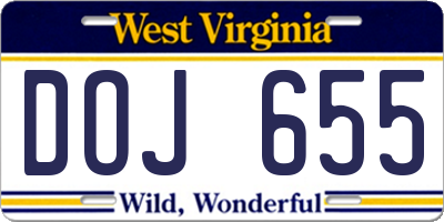 WV license plate DOJ655