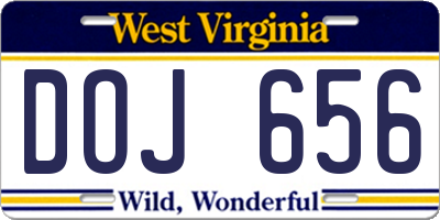 WV license plate DOJ656