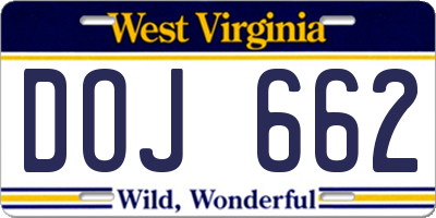 WV license plate DOJ662