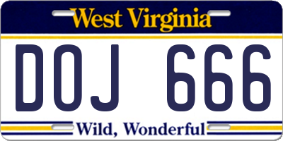 WV license plate DOJ666