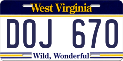 WV license plate DOJ670