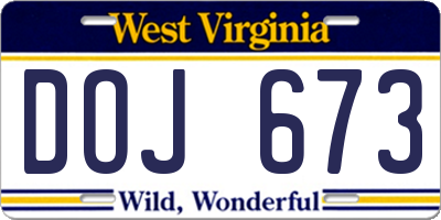 WV license plate DOJ673