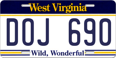WV license plate DOJ690