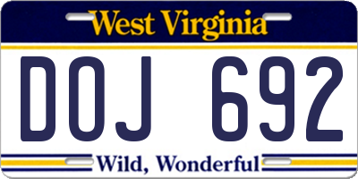 WV license plate DOJ692