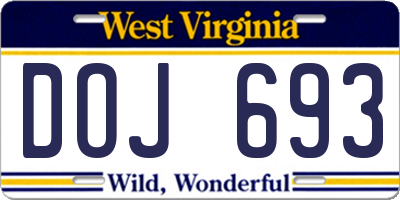 WV license plate DOJ693