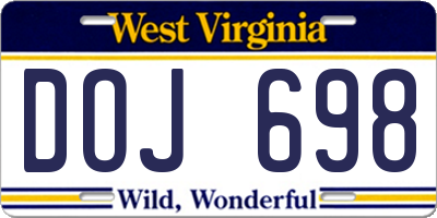 WV license plate DOJ698