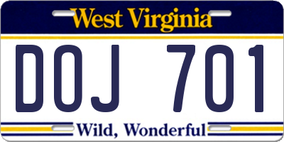WV license plate DOJ701