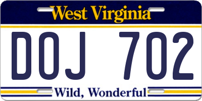 WV license plate DOJ702