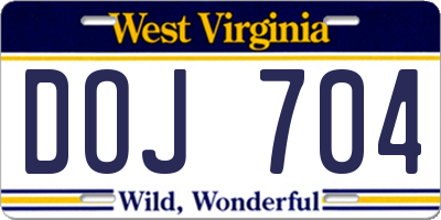 WV license plate DOJ704