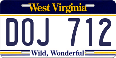 WV license plate DOJ712