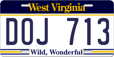 WV license plate DOJ713