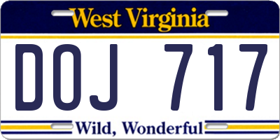 WV license plate DOJ717