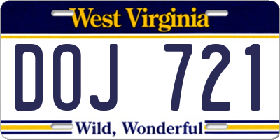 WV license plate DOJ721