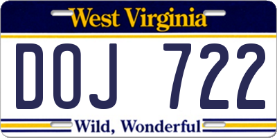 WV license plate DOJ722