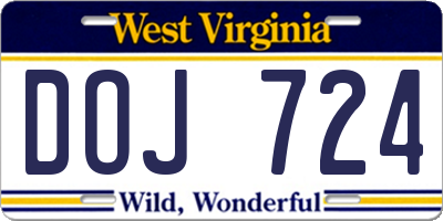 WV license plate DOJ724