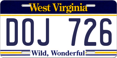 WV license plate DOJ726
