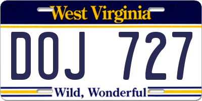 WV license plate DOJ727