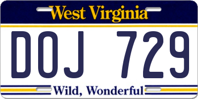 WV license plate DOJ729