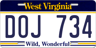WV license plate DOJ734