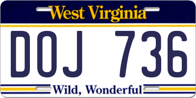 WV license plate DOJ736