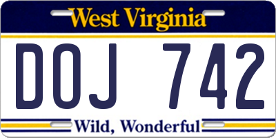 WV license plate DOJ742
