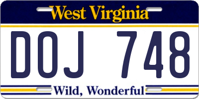 WV license plate DOJ748