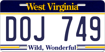 WV license plate DOJ749